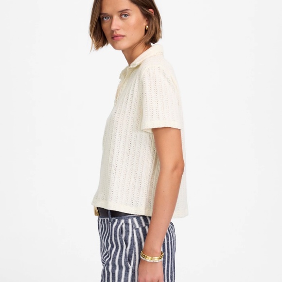 Madewell Crochet-Knit V-Neck Sweater Tee - Picture 3 of 7